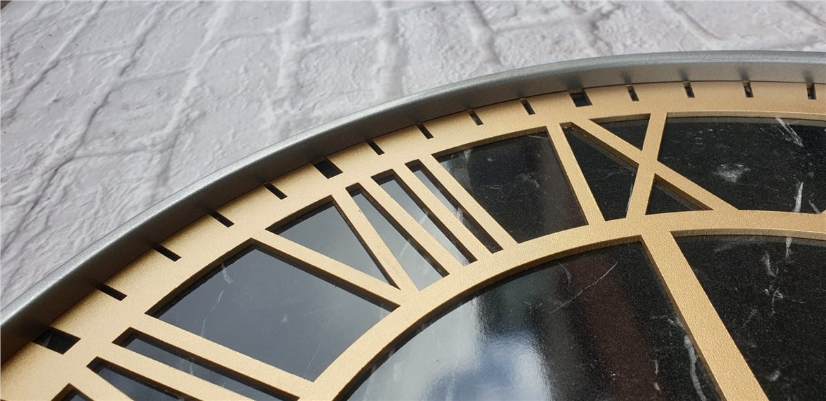 Markakanvas Gri  Metal Kasalı Mermer Desenli  Duvar Saati  ( Çap 50 cm -Çap 80 cm )