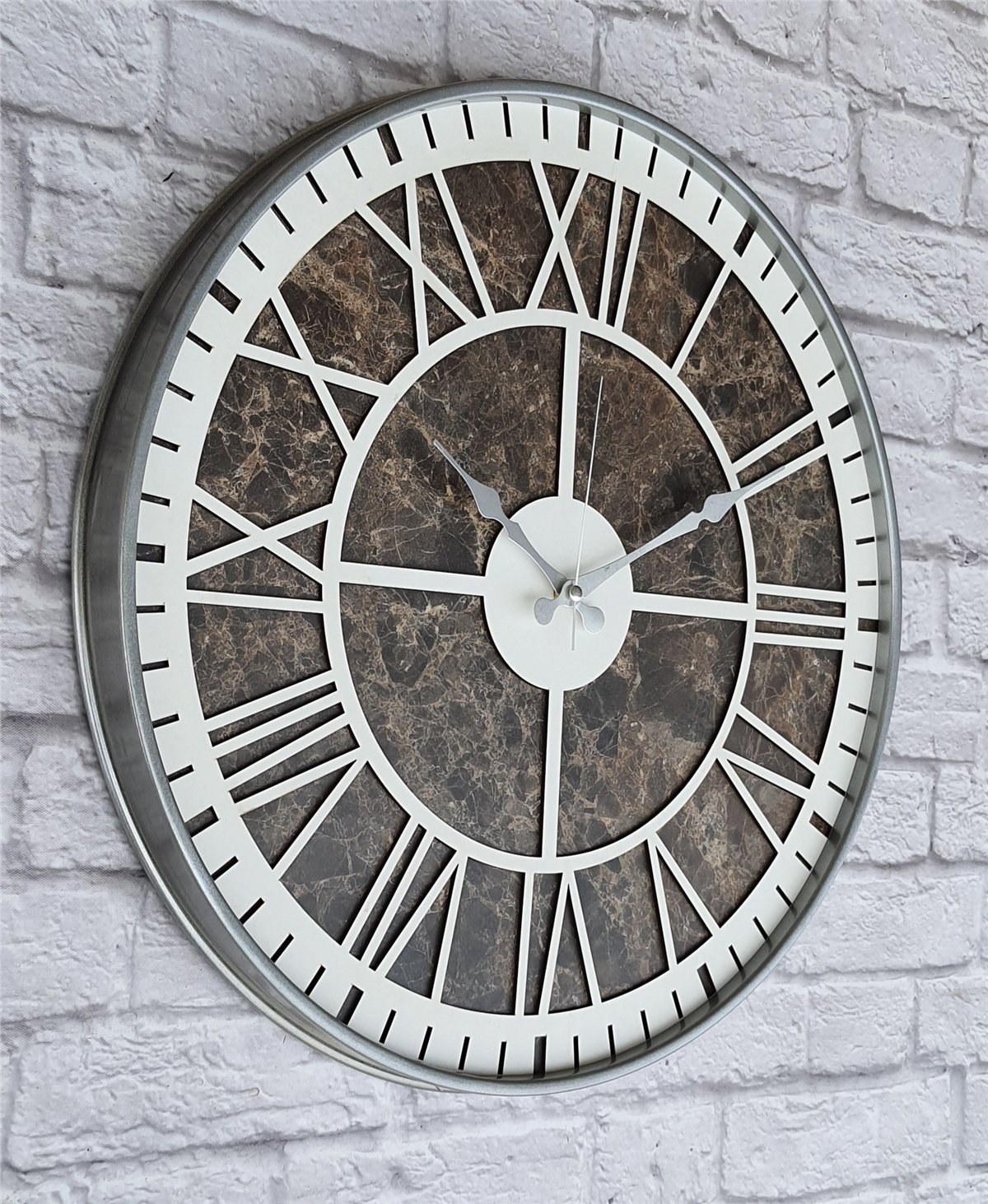 Markakanvas Gri  Metal Kasalı Mermer Desenli  Duvar Saati  ( Çap 50 cm -Çap 80 cm )