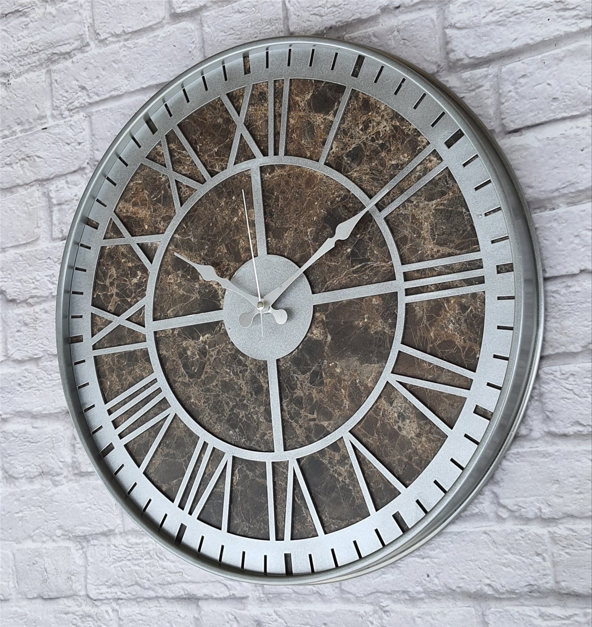 Markakanvas Gri  Metal Kasalı Mermer Desenli  Duvar Saati  ( Çap 50 cm -Çap 80 cm )