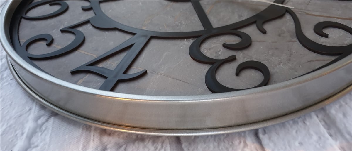 Markakanvas Gri  Metal Kasalı Mermer Desenli  Duvar Saati  ( Çap 50 cm -Çap 80 cm )