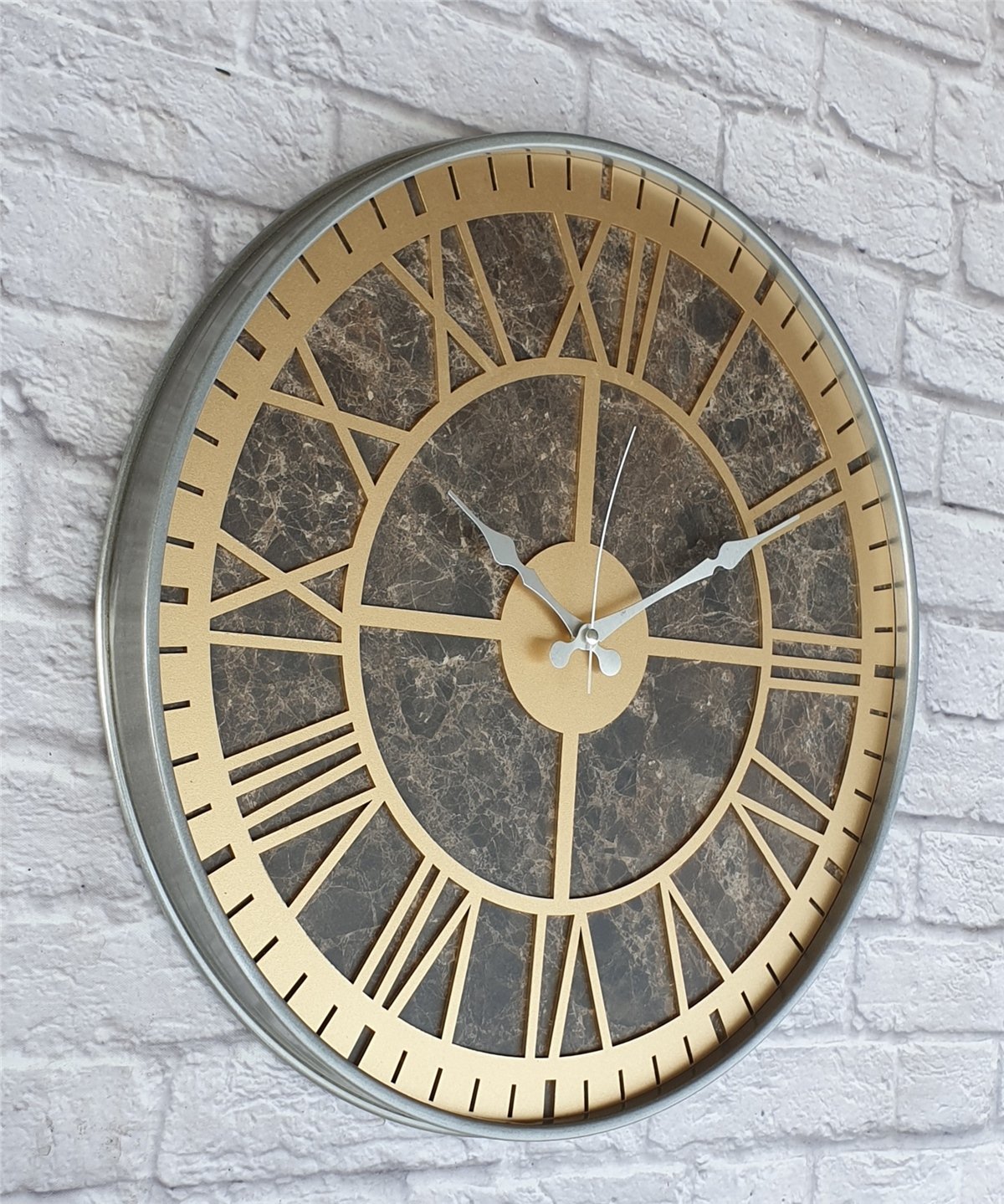 Markakanvas Gri  Metal Kasalı Mermer Desenli  Duvar Saati  ( Çap 50 cm -Çap 80 cm )