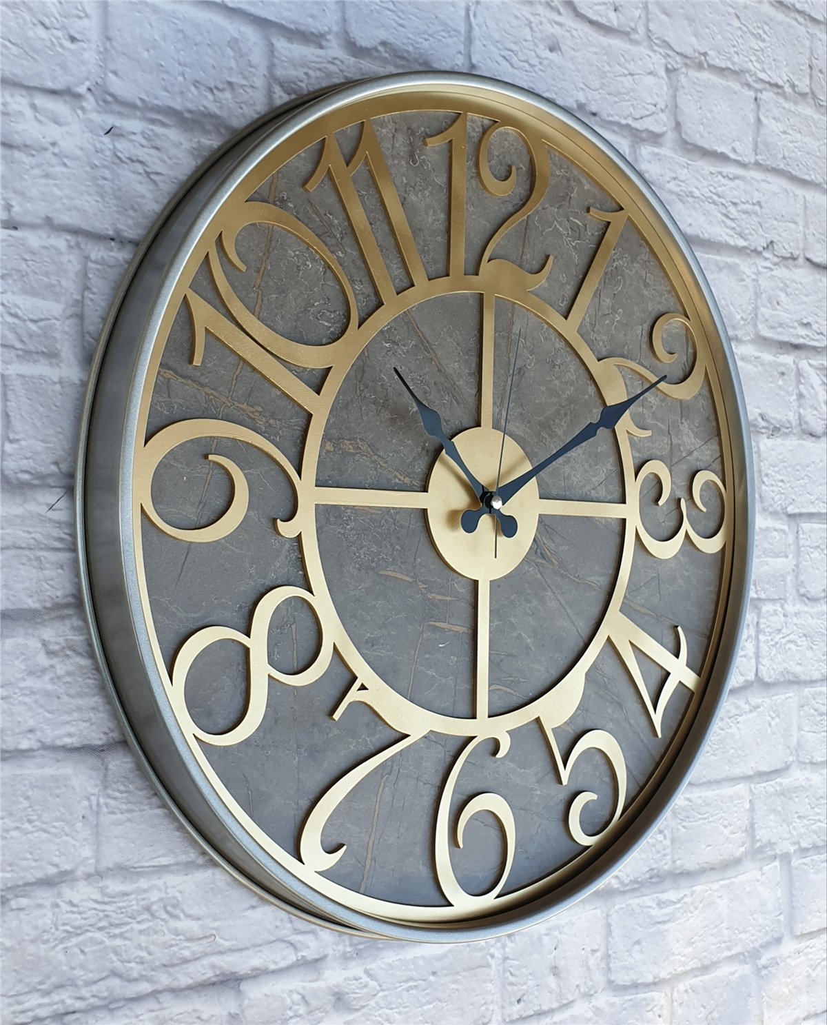 Markakanvas Gri  Metal Kasalı Mermer Desenli  Duvar Saati  ( Çap 50 cm -Çap 80 cm )
