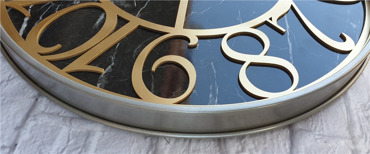 Markakanvas Gri  Metal Kasalı Mermer Desenli  Duvar Saati  ( Çap 50 cm -Çap 80 cm )