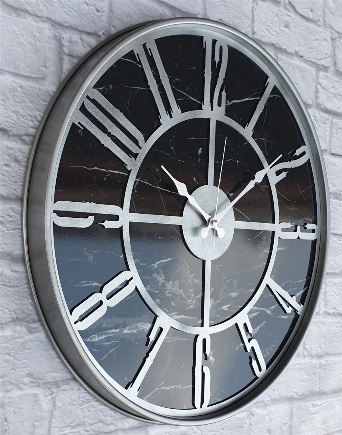 Markakanvas Gri  Metal Kasalı Mermer Desenli  Duvar Saati  ( Çap 50 cm -Çap 80 cm )