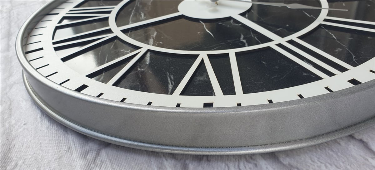 Markakanvas Gri  Metal Kasalı Mermer Desenli  Duvar Saati  ( Çap 50 cm -Çap 80 cm )