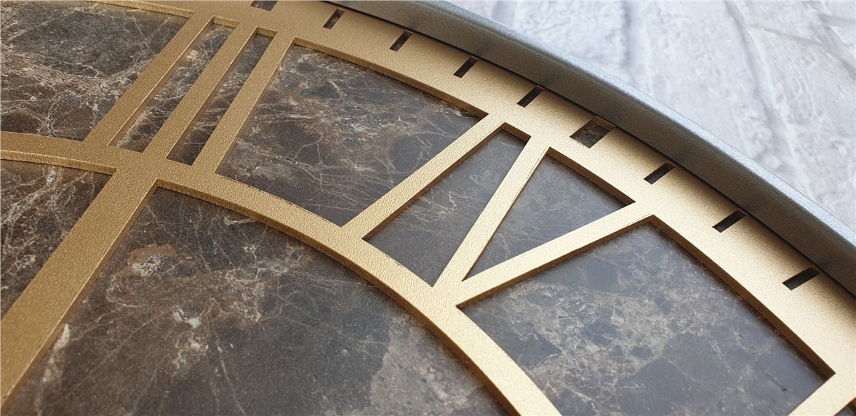 Markakanvas Gri  Metal Kasalı Mermer Desenli  Duvar Saati  ( Çap 50 cm -Çap 80 cm )