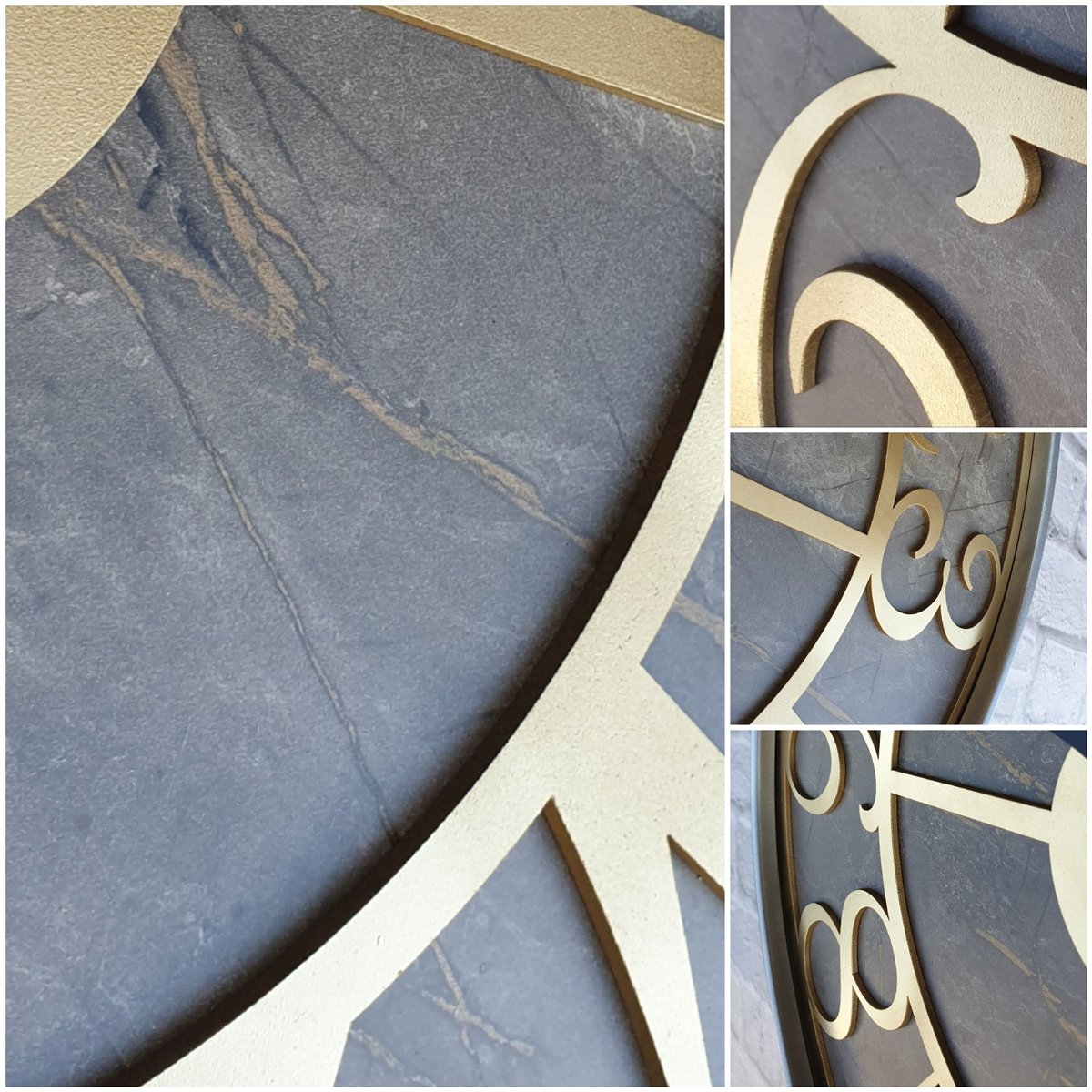 Markakanvas Gri  Metal Kasalı Mermer Desenli  Duvar Saati  ( Çap 50 cm -Çap 80 cm )