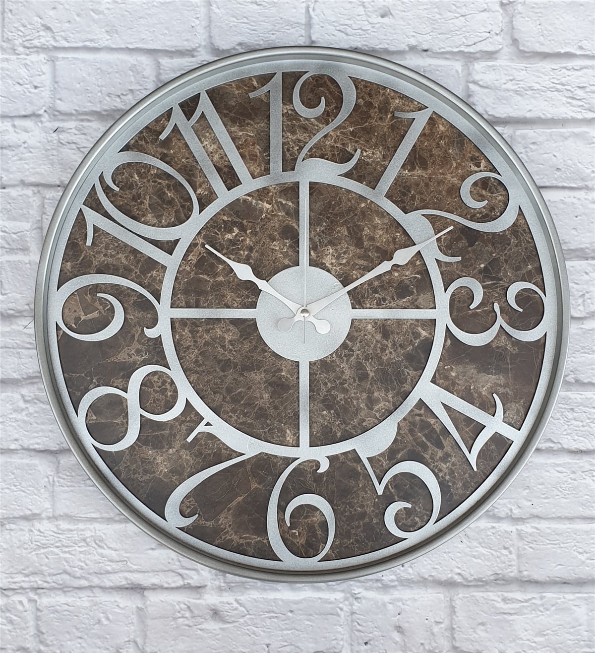 Markakanvas Gri  Metal Kasalı Mermer Desenli  Duvar Saati  ( Çap 50 cm -Çap 80 cm )
