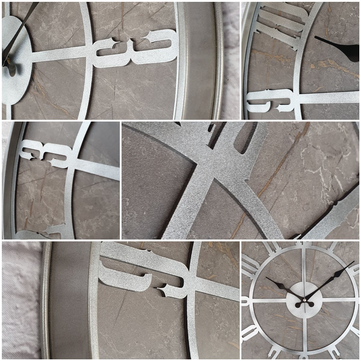 Markakanvas Gri  Metal Kasalı Mermer Desenli  Duvar Saati  ( Çap 50 cm -Çap 80 cm )