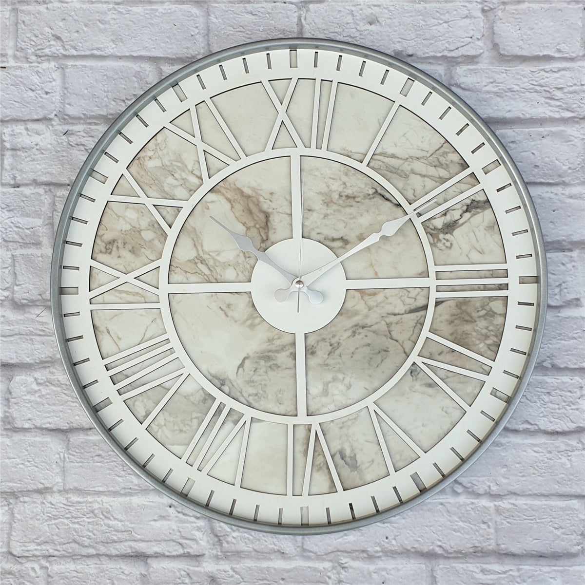 Markakanvas Gri Metal Kasalı Mermer Desenli  Duvar Saati  ( Çap 50 cm -Çap 80 cm )