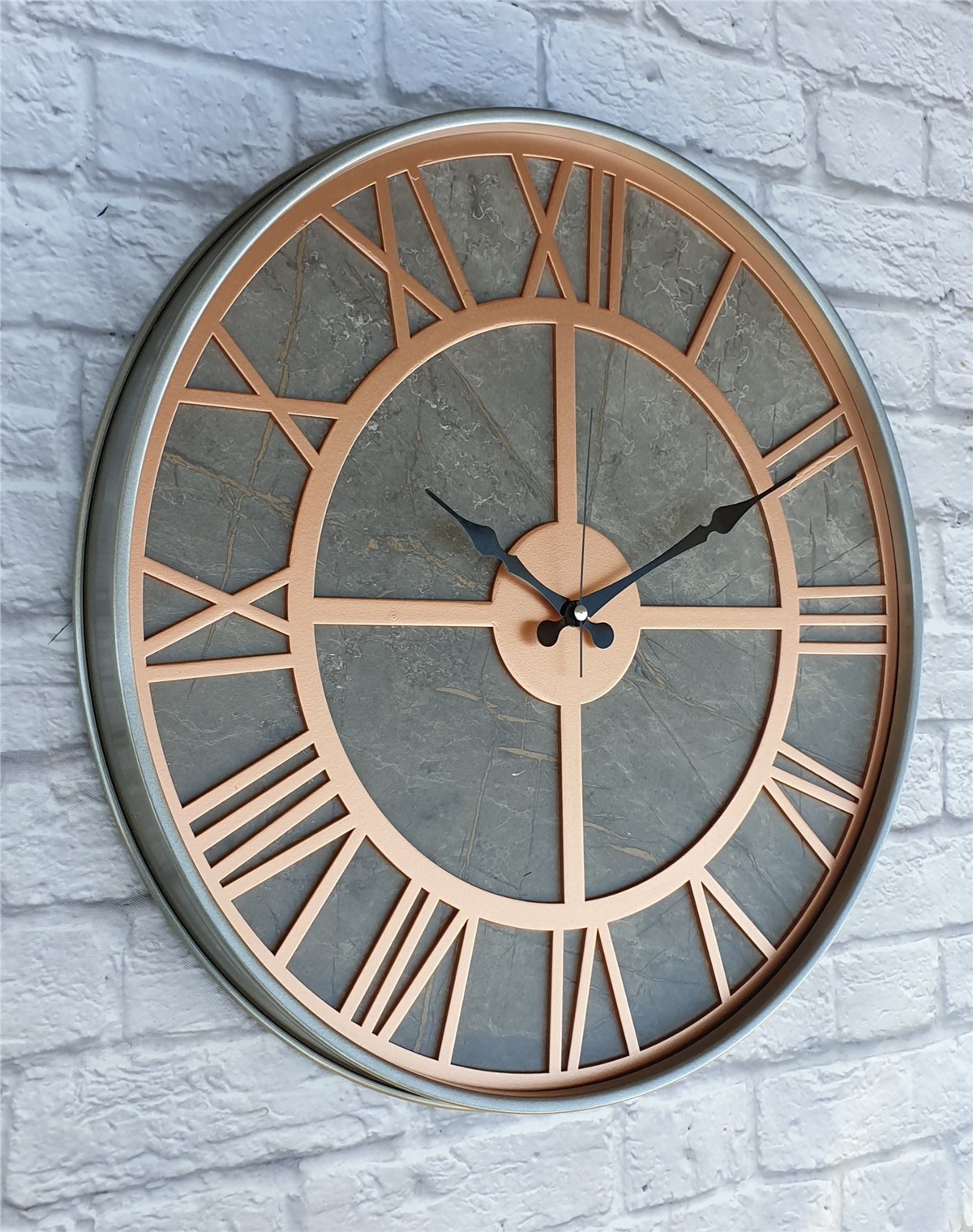 Markakanvas Gri Metal Kasalı Mermer Desenli Duvar Saati Çap 50 - 80 cm