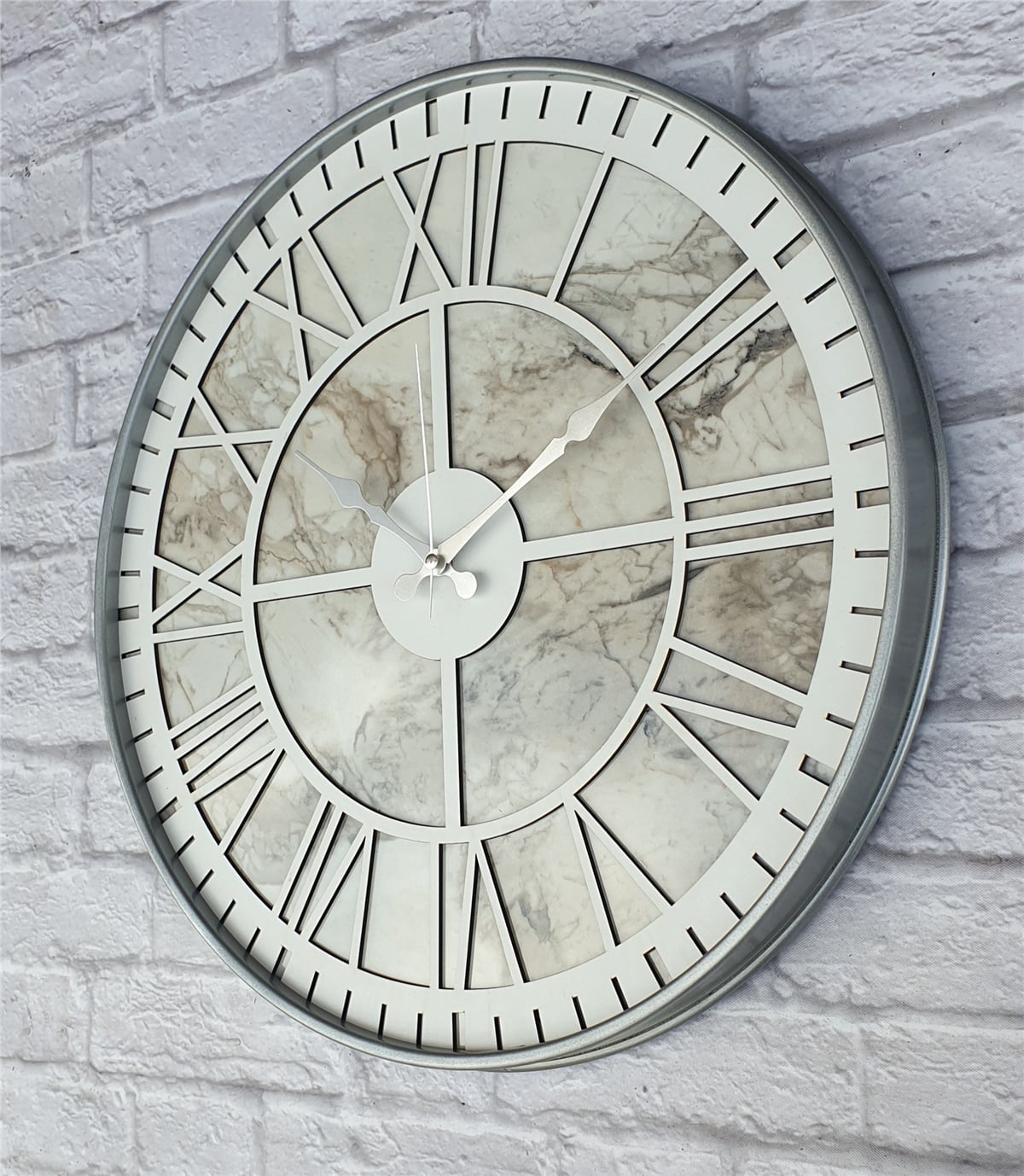 Markakanvas Gri Metal Kasalı Mermer Desenli  Duvar Saati  ( Çap 50 cm -Çap 80 cm )