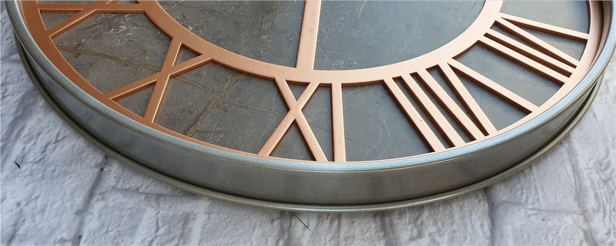 Markakanvas Gri Metal Kasalı Mermer Desenli Duvar Saati Çap 50 - 80 cm