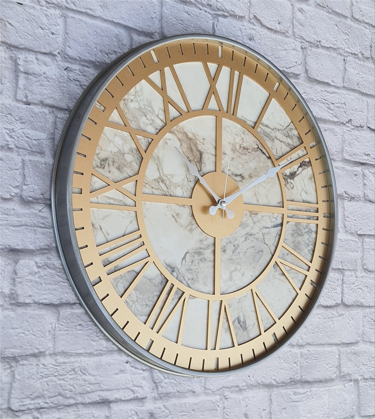 Markakanvas Gri Metal Kasalı Mermer Desenli  Duvar Saati  ( Çap 50 cm -Çap 80 cm )