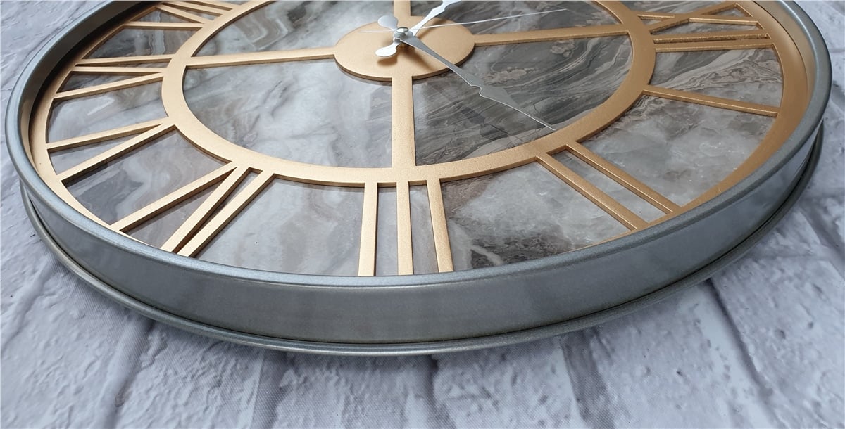 Markakanvas Gri Metal Kasalı Mermer Desenli Duvar Saati Çap 50 - 80 cm