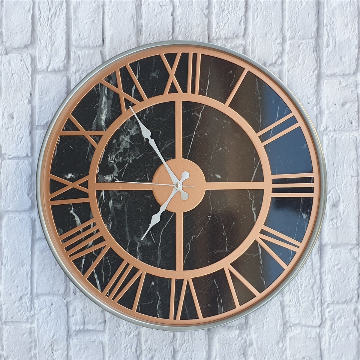 Markakanvas Gri Metal Kasalı Mermer Desenli Duvar Saati Çap 50 - 80 cm