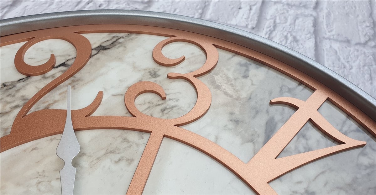 Markakanvas Gri Metal Kasalı Mermer Desenli  Duvar Saati  ( Çap 50 cm -Çap 80 cm )
