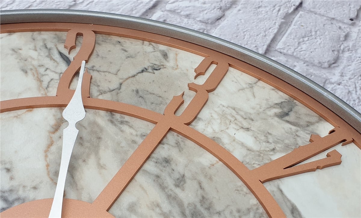 Markakanvas Gri Metal Kasalı Mermer Desenli  Duvar Saati  ( Çap 50 cm -Çap 80 cm )