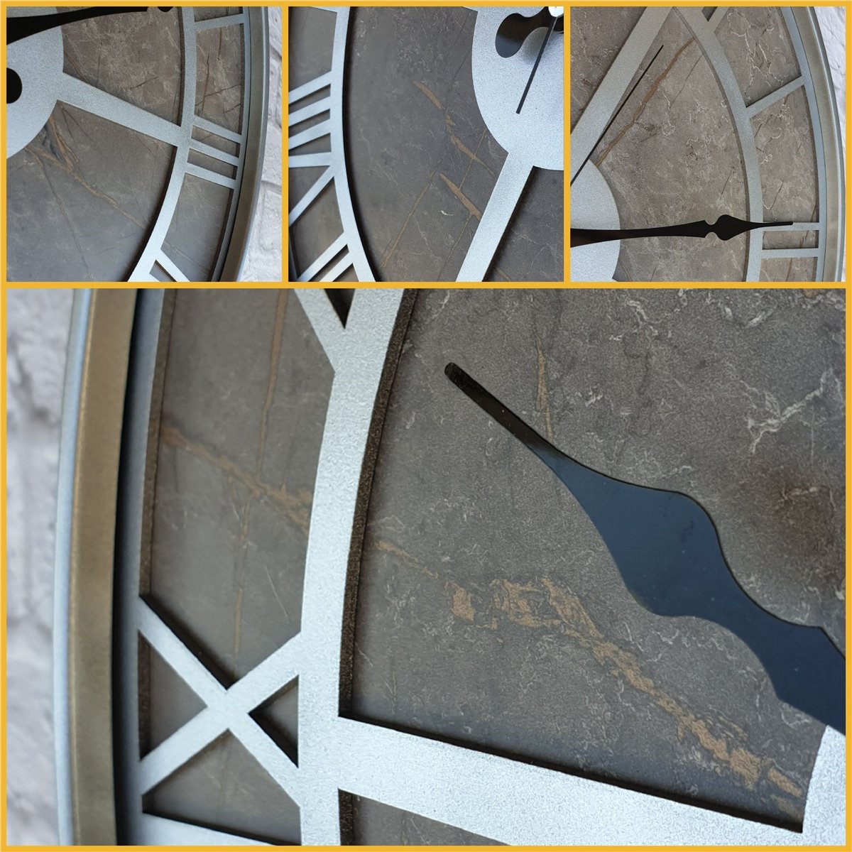 Markakanvas Gri Metal Kasalı Mermer Desenli Duvar Saati Çap 50 - 80 cm