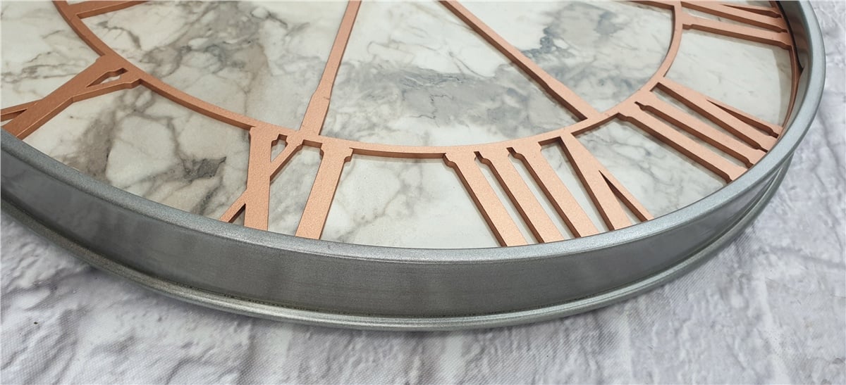Markakanvas Gri Metal Kasalı Mermer Desenli  Duvar Saati  ( Çap 50 cm -Çap 80 cm )