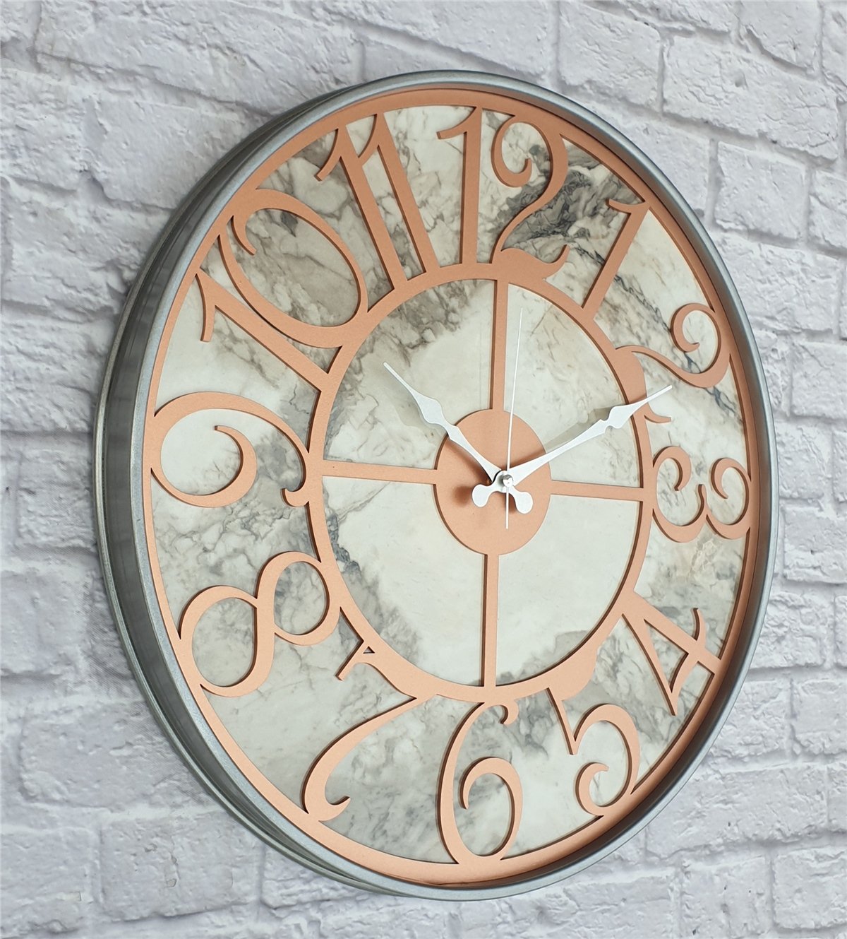 Markakanvas Gri Metal Kasalı Mermer Desenli  Duvar Saati  ( Çap 50 cm -Çap 80 cm )