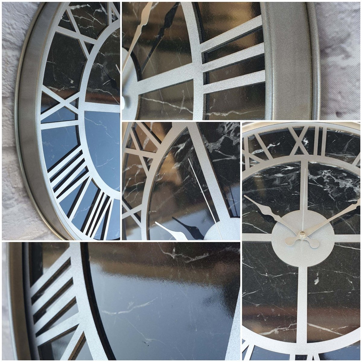 Markakanvas Gri Metal Kasalı Mermer Desenli Duvar Saati Çap 50 - 80 cm