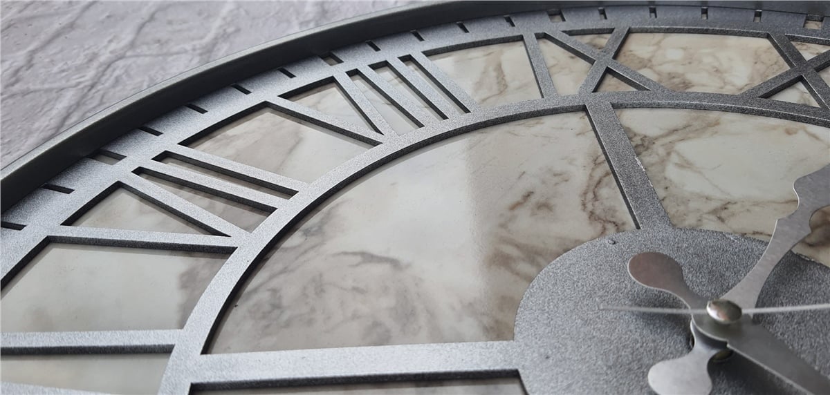 Markakanvas Gri Metal Kasalı Mermer Desenli  Duvar Saati  ( Çap 50 cm -Çap 80 cm )