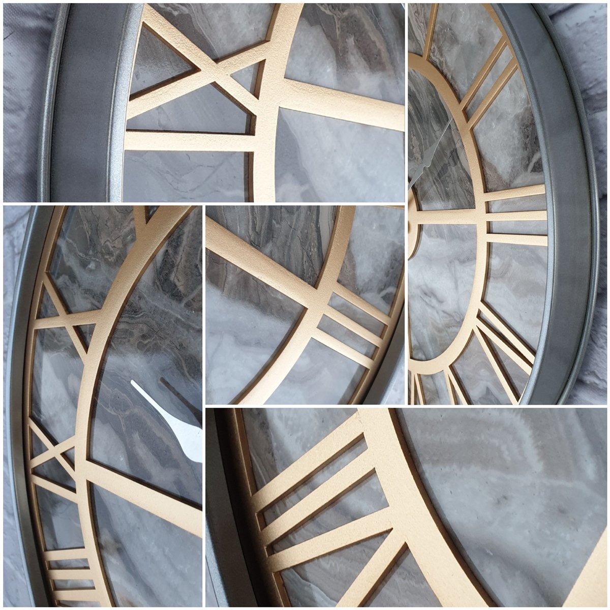 Markakanvas Gri Metal Kasalı Mermer Desenli Duvar Saati Çap 50 - 80 cm