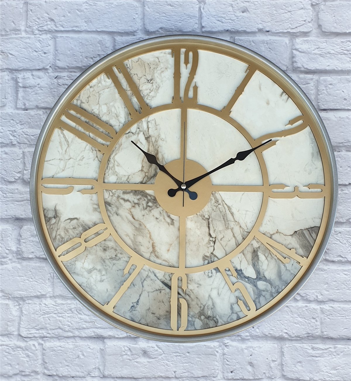 Markakanvas Gri Metal Kasalı Mermer Desenli  Duvar Saati  ( Çap 50 cm -Çap 80 cm )