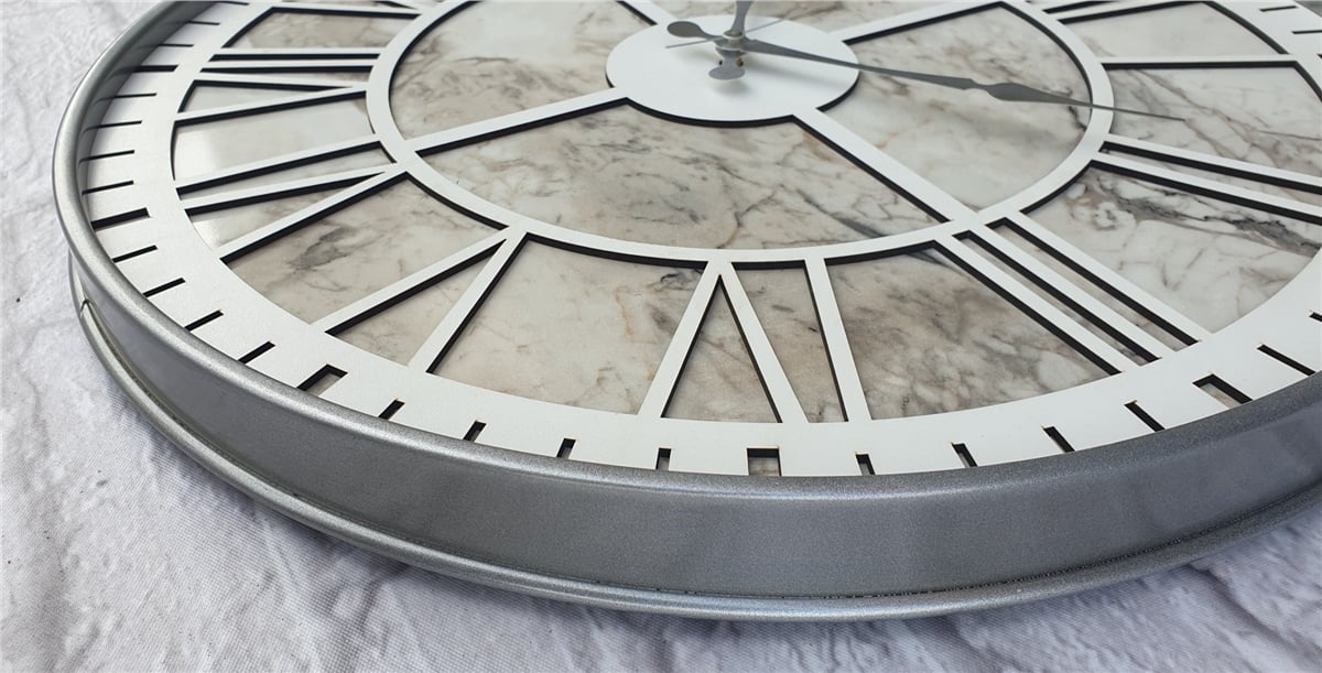 Markakanvas Gri Metal Kasalı Mermer Desenli  Duvar Saati  ( Çap 50 cm -Çap 80 cm )