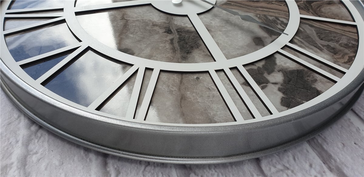 Markakanvas Gri Metal Kasalı Mermer Desenli Duvar Saati Çap 50 - 80 cm