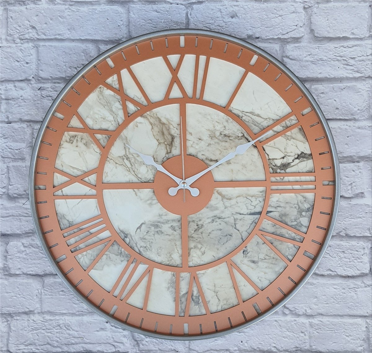 Markakanvas Gri Metal Kasalı Mermer Desenli  Duvar Saati  ( Çap 50 cm -Çap 80 cm )