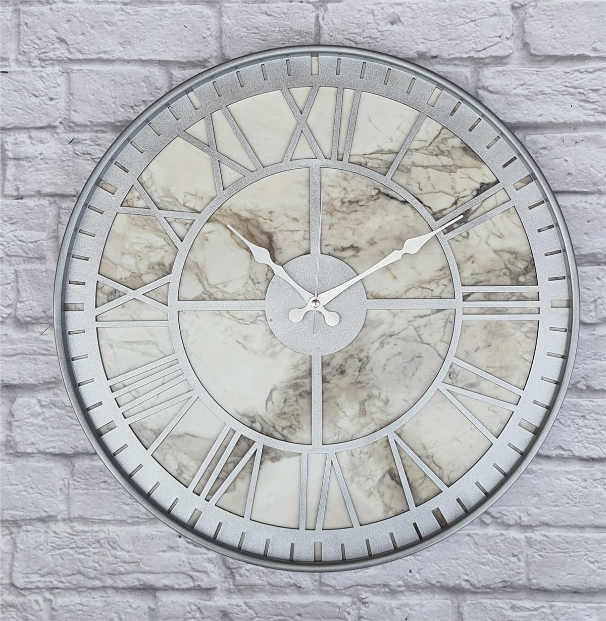 Markakanvas Gri Metal Kasalı Mermer Desenli  Duvar Saati  ( Çap 50 cm -Çap 80 cm )