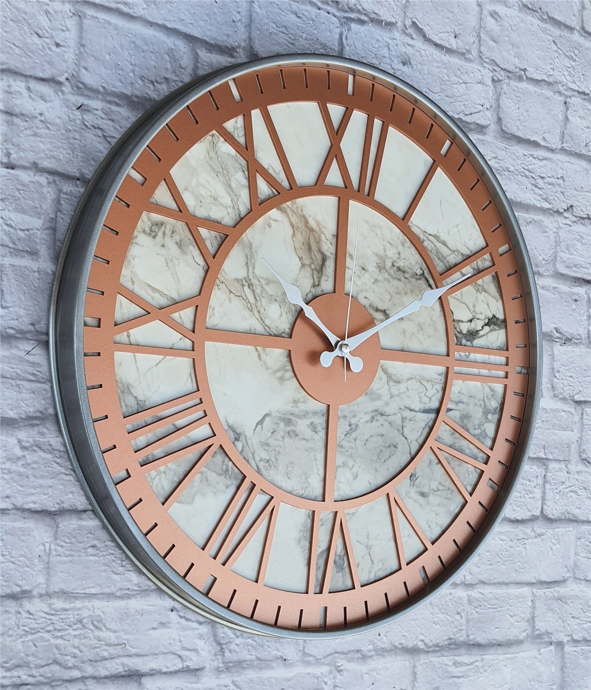 Markakanvas Gri Metal Kasalı Mermer Desenli  Duvar Saati  ( Çap 50 cm -Çap 80 cm )