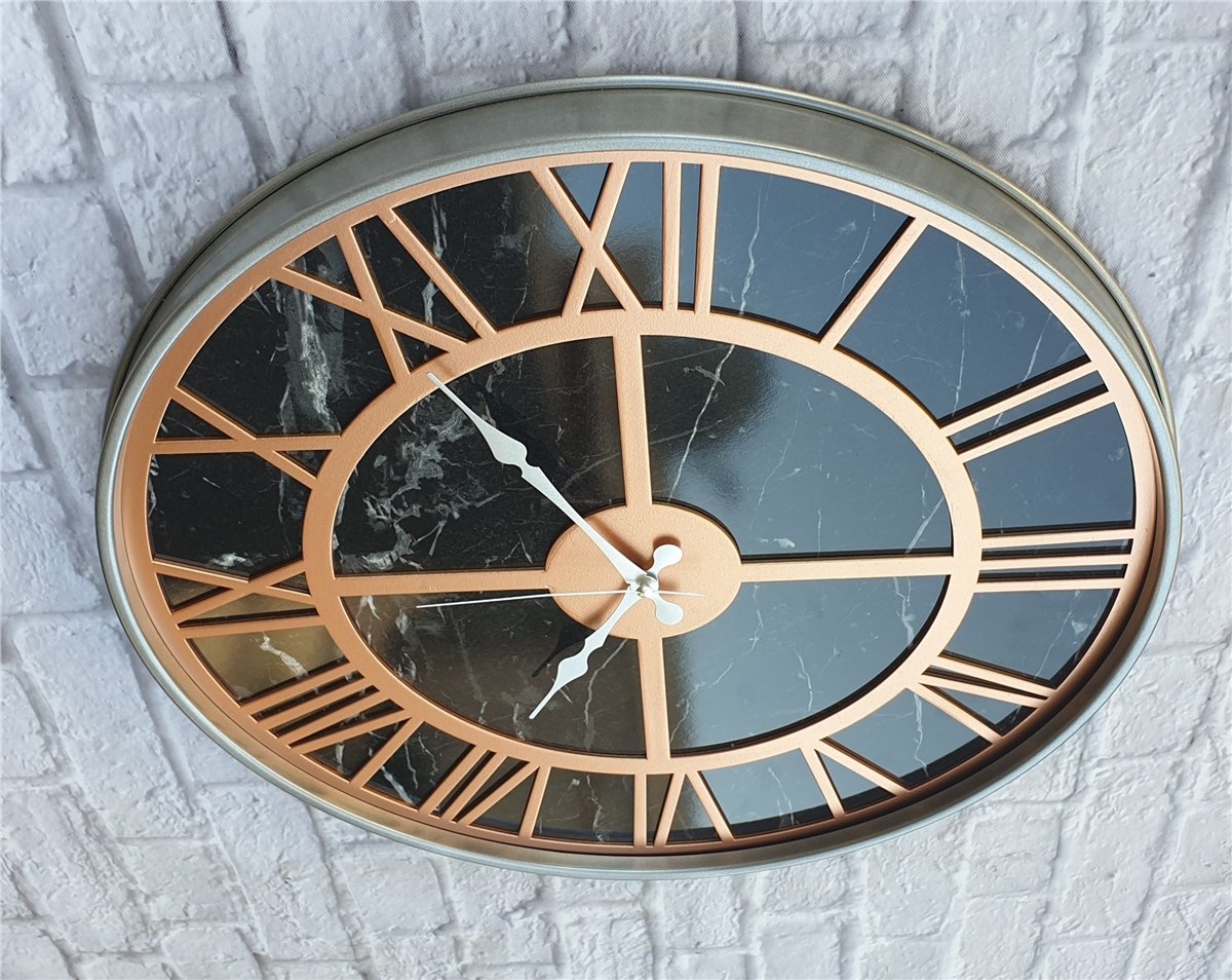 Markakanvas Gri Metal Kasalı Mermer Desenli Duvar Saati Çap 50 - 80 cm