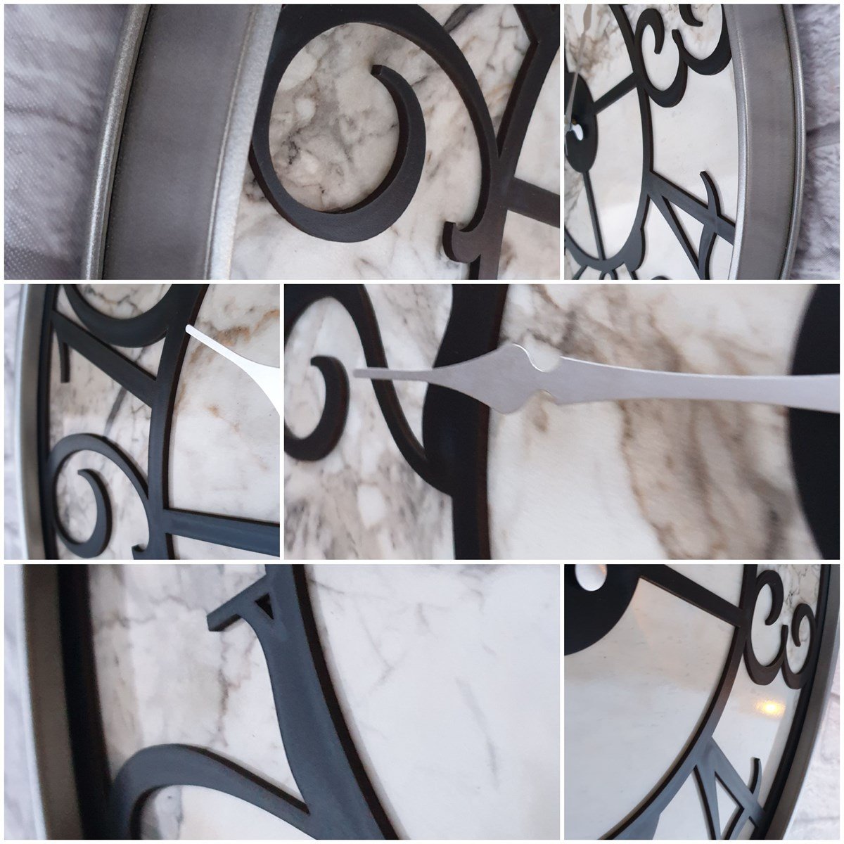 Markakanvas Gri Metal Kasalı Mermer Desenli  Duvar Saati  ( Çap 50 cm -Çap 80 cm )