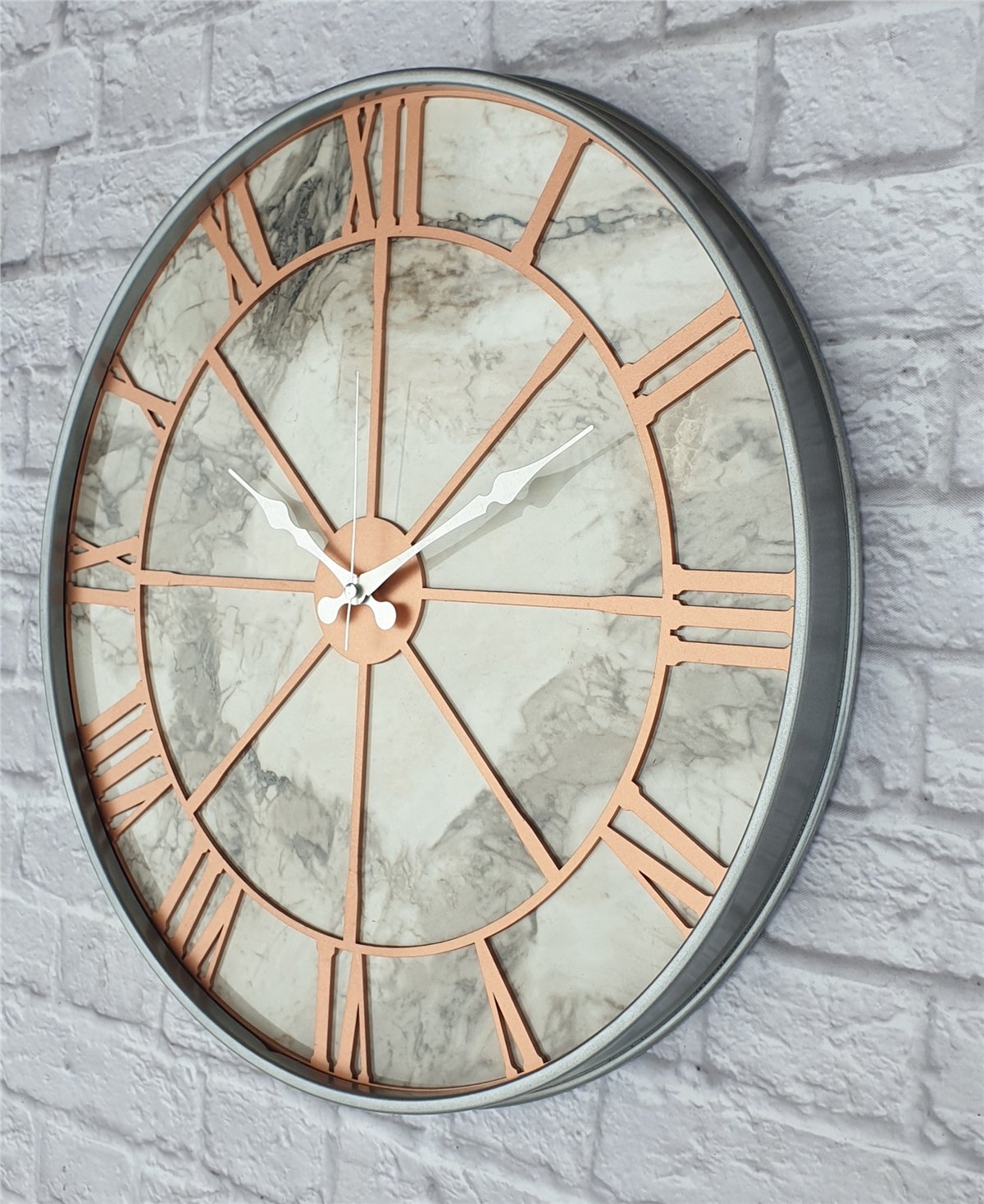 Markakanvas Gri Metal Kasalı Mermer Desenli  Duvar Saati  ( Çap 50 cm -Çap 80 cm )