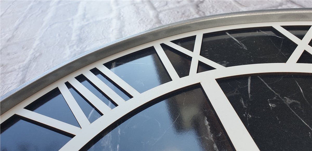 Markakanvas Gri Metal Kasalı Mermer Desenli Duvar Saati Çap 50 - 80 cm