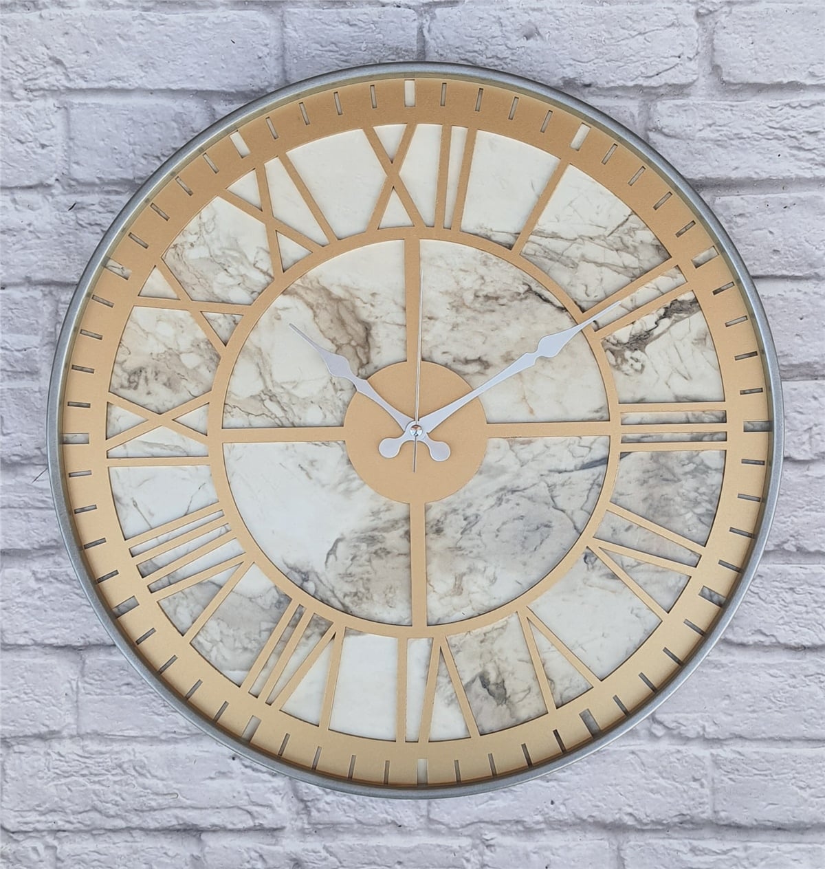 Markakanvas Gri Metal Kasalı Mermer Desenli  Duvar Saati  ( Çap 50 cm -Çap 80 cm )