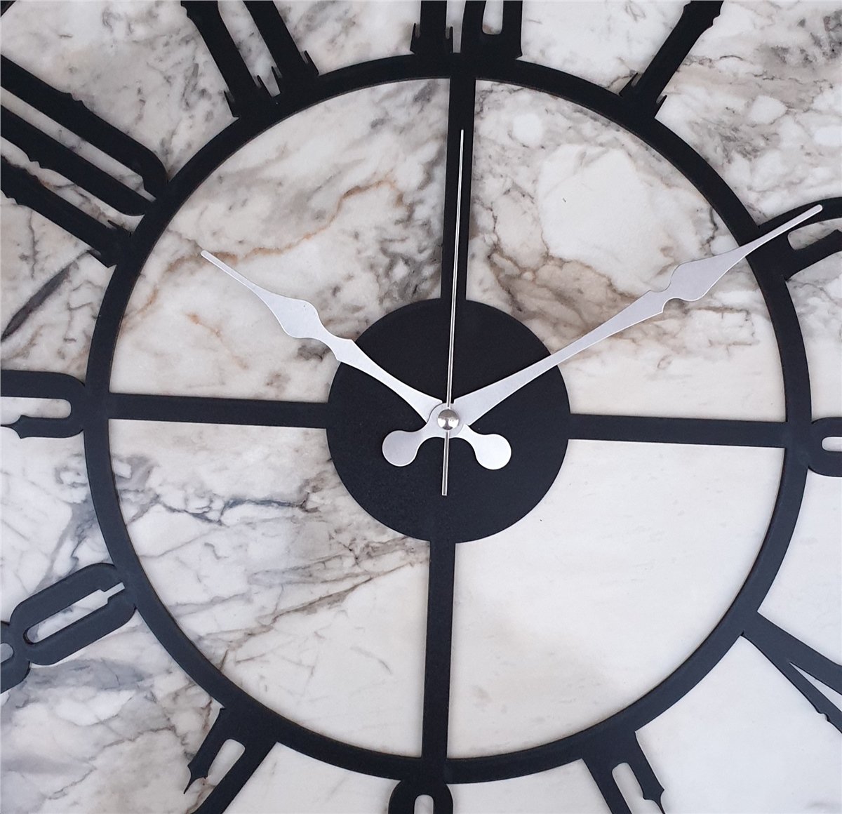 Markakanvas Gri Metal Kasalı Mermer Desenli  Duvar Saati  ( Çap 50 cm -Çap 80 cm )