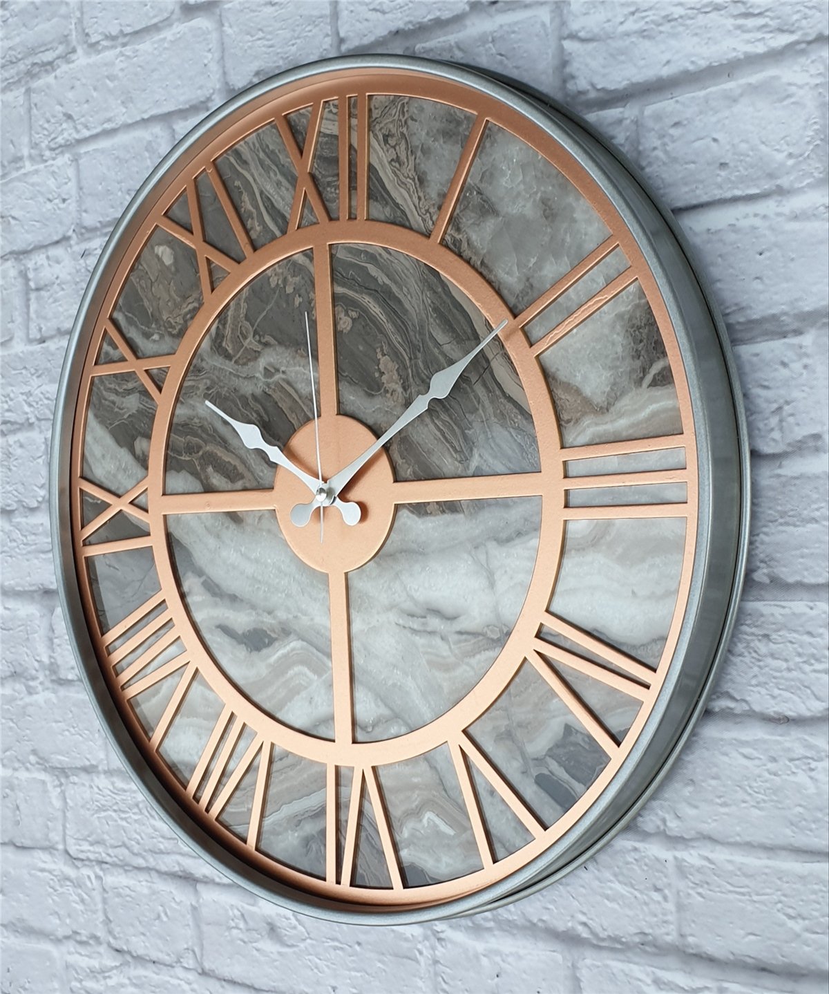 Markakanvas Gri Metal Kasalı Mermer Desenli Duvar Saati Çap 50 - 80 cm