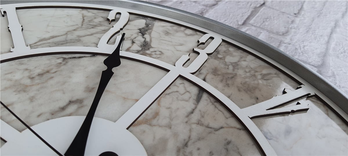 Markakanvas Gri Metal Kasalı Mermer Desenli  Duvar Saati  ( Çap 50 cm -Çap 80 cm )