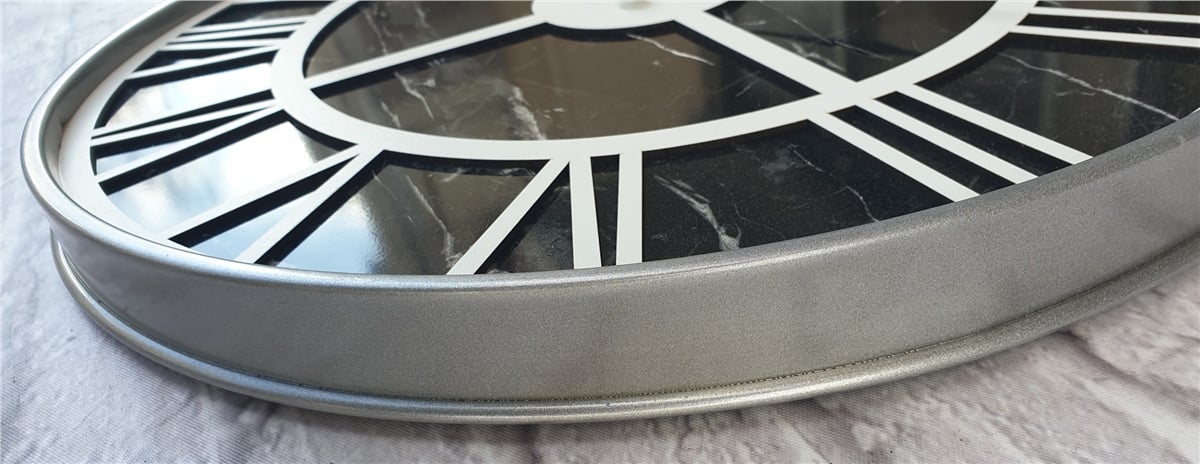 Markakanvas Gri Metal Kasalı Mermer Desenli Duvar Saati Çap 50 - 80 cm