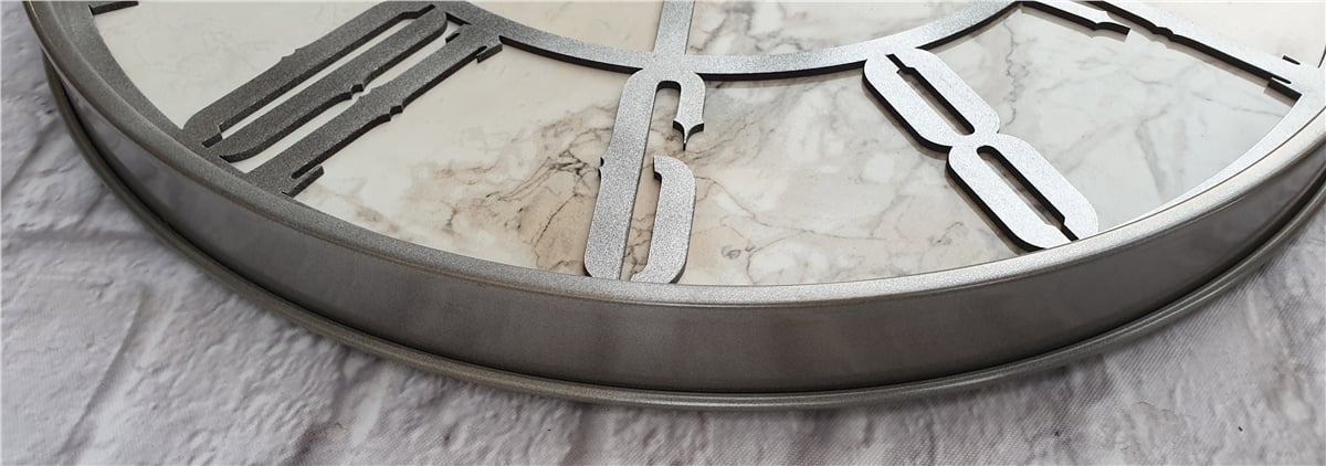 Markakanvas Gri Metal Kasalı Mermer Desenli  Duvar Saati  ( Çap 50 cm -Çap 80 cm )