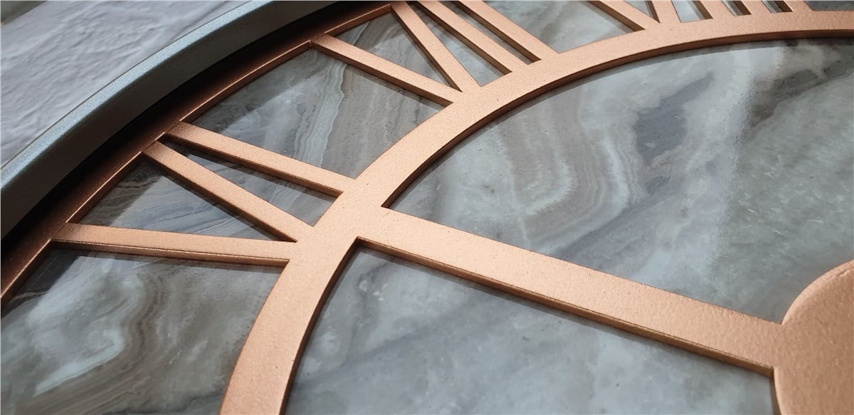 Markakanvas Gri Metal Kasalı Mermer Desenli Duvar Saati Çap 50 - 80 cm