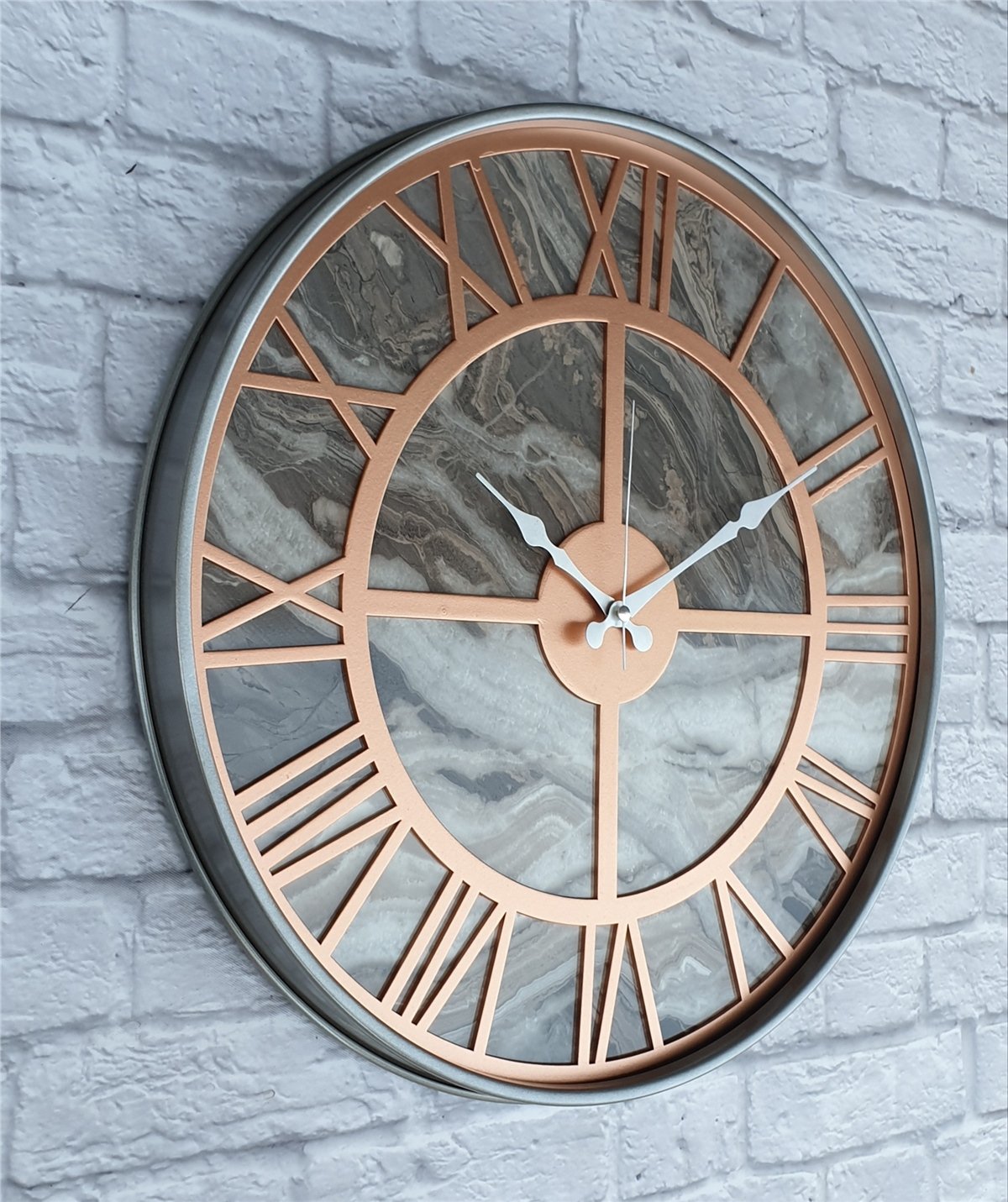 Markakanvas Gri Metal Kasalı Mermer Desenli Duvar Saati Çap 50 - 80 cm
