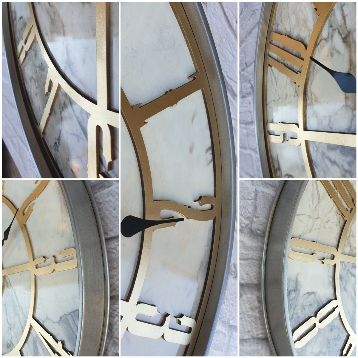 Markakanvas Gri Metal Kasalı Mermer Desenli  Duvar Saati  ( Çap 50 cm -Çap 80 cm )