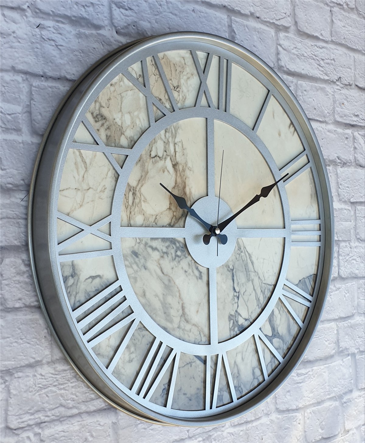 Markakanvas Gri Metal Kasalı Mermer Desenli Duvar Saati Çap 50 - 80 cm