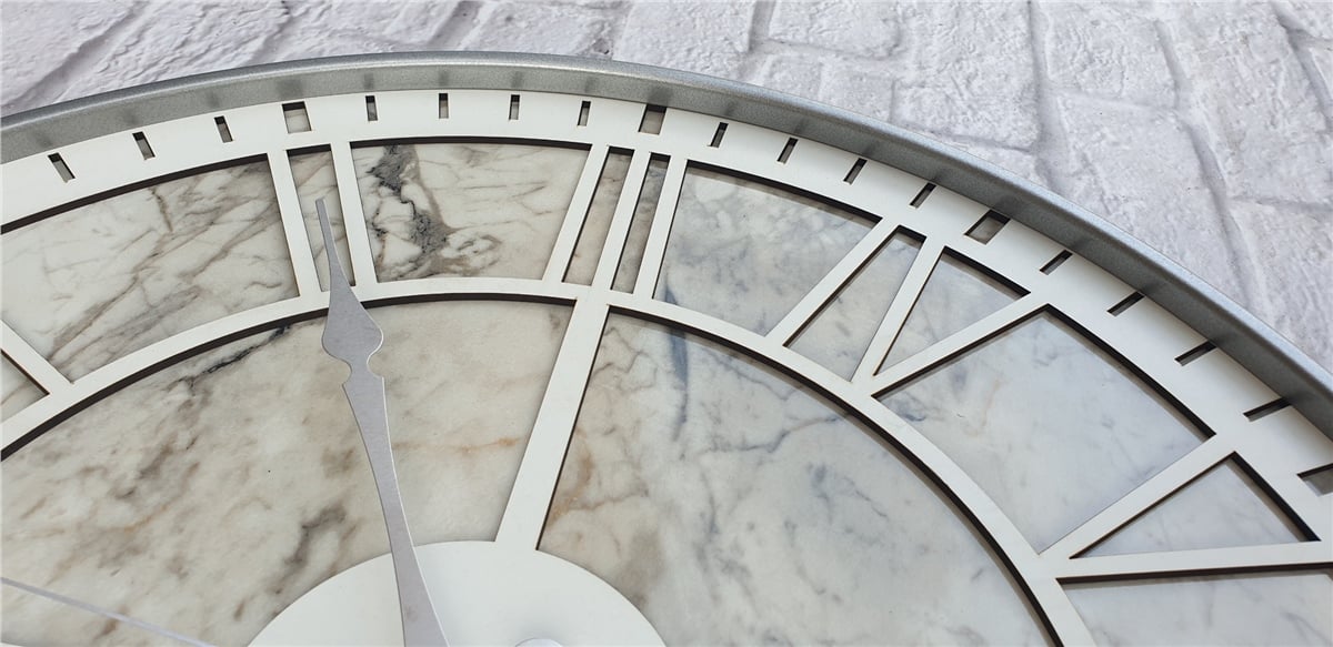 Markakanvas Gri Metal Kasalı Mermer Desenli  Duvar Saati  ( Çap 50 cm -Çap 80 cm )