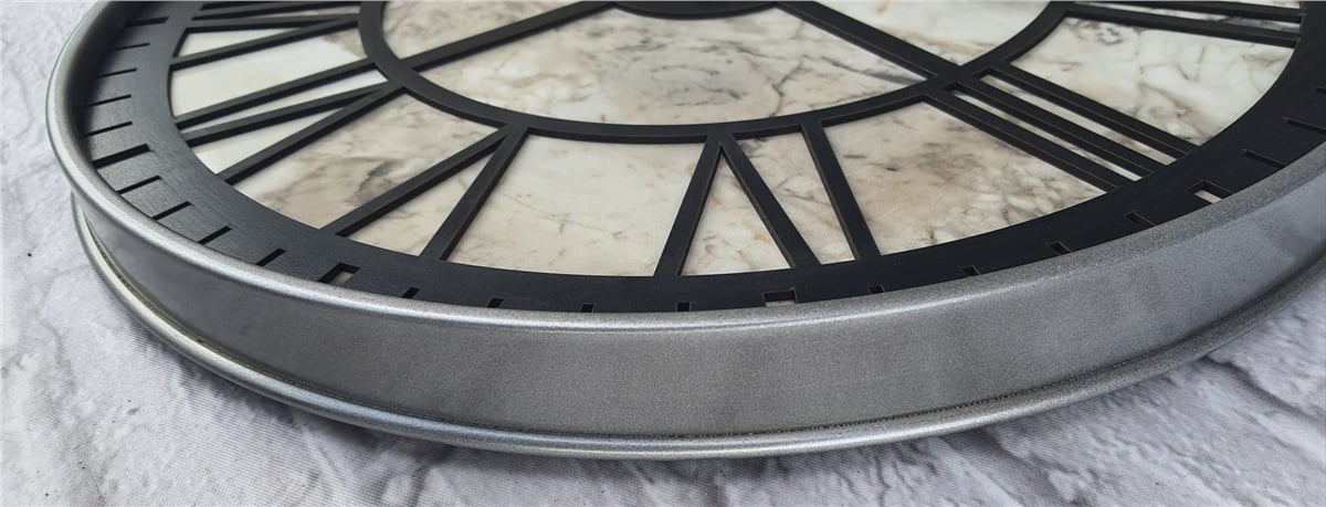 Markakanvas Gri Metal Kasalı Mermer Desenli  Duvar Saati  ( Çap 50 cm -Çap 80 cm )
